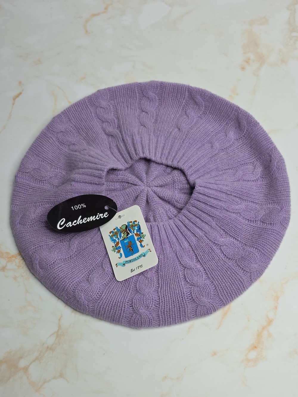 Lilac Cable Knit Cashmere Beret New